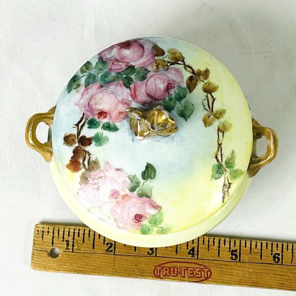 Vtg GDA Limoges France Gold Gilt Footed Porcelain Powder Dresser Jar Trinket Box - Picture 6 of 13
